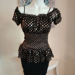 NWOT Black & gold polka dot top